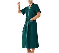 Mrat Mens Luxury Soft Warm Dressing Gown Lightweight Soft Bathrobe V-Neck Short Sleeve Lounge Robes Pockets Loungewear Nightwear Pyjamas Breathable Comfy Kimono Housecoat Hotel Homewear