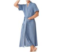 Mrat Mens Luxury Soft Warm Dressing Gown Lightweight Soft Bathrobe V-Neck Short Sleeve Lounge Robes Pockets Loungewear Nightwear Pyjamas Breathable Comfy Kimono Housecoat Hotel Homewear