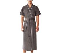 Mrat Mens Luxury Soft Warm Dressing Gown Lightweight Soft Bathrobe V-Neck Short Sleeve Lounge Robes Pockets Loungewear Nightwear Pyjamas Breathable Comfy Kimono Housecoat Hotel Homewear