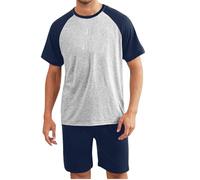 Mrat Men's Nightwear Pyjamas Set Short Sleeve Round Neck Shirt Tops Wide Leg Short Pants Color Blocked Co Ord Sets Loungewear Soft Pjs Sets Luxury Co Ord Sleepwear Lightweight Homewear