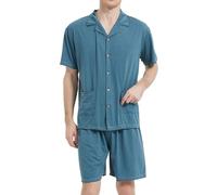 Mrat Men's Pajama Set 2Pc Modal Cotton Outfits Sleepwear Lightweight Quick Dry Pjs Sets Short Sleeve Lapel Silk Shirts Shorts Tops Short Bottoms Soft Comfy Sleep Sets Nightwear Co Ord