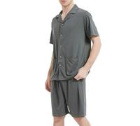 Mrat Men's Pajama Set 2Pc Modal Cotton Outfits Sleepwear Lightweight Quick Dry Pjs Sets Short Sleeve Lapel Silk Shirts Shorts Tops Short Bottoms Soft Comfy Sleep Sets Nightwear Co Ord