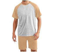 Mrat Men's Pajama Set Sleepwear Lightweight Dry Short Sleeve Shirts Wide Leg Shorts Bottoms Soft Comfy Sleep Sets Loungewear Breathable Casual Loose Pjs Sets Sleepwear Nightwear Homewear L-5XL Khaki