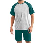 Mrat Men's Pajama Set Sleepwear Lightweight Dry Short Sleeve Shirts Wide Leg Shorts Bottoms Soft Comfy Sleep Sets Loungewear Breathable Casual Loose Pjs Sets Sleepwear Nightwear Homewear L-5XL Green