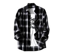 Mrat Men's Plaid Shirt Jacket Long Sleeve Button Down Shirt Lapel Casual Loose Fit Blouse Lightweight Soft Shackets Thick Warm Plus Size Jacket Biker Outwear Comfy Cardigan UK