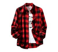 Mrat Men's Plaid Shirt Jacket Long Sleeve Button Down Shirt Lapel Casual Loose Fit Blouse Lightweight Soft Shackets Thick Warm Plus Size Jacket Biker Outwear Comfy Cardigan UK