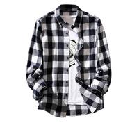 Mrat Men's Plaid Shirt Jacket Long Sleeve Button Down Shirt Lapel Casual Loose Fit Blouse Lightweight Soft Shackets Thick Warm Plus Size Jacket Biker Outwear Comfy Cardigan UK