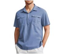Mrat Men's Polo Shirts Short Sleeve Button Tops Casual Lapel Pockets Tee Golf Sportswear Summer Stretch Poloshirts Solid Color Moisture Wicking Lightweight Top Fitness Hiking,Quick-Drying,Gym,UK