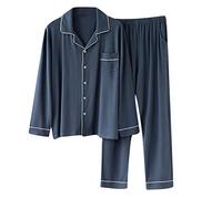 Mrat Men's Pyjamas Set Modal Cotton Soft Pjs Set Long Sleeve Button Down Shirt Top Loungewear Wide Leg Trousers Suits Classic 2 Piece Pjs Breathable Comfy Co Ord Sets Nightwear Plus Size 5XL