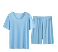 Mrat Mens Pyjamas Set Modal Cotton Solid Pjs Sets Two Pieces Outfits Short Sleeve TShirt Tops Bottoms Soft Sleepwear Nightwear Pj Set Comfy Classic Pyjamas Homewear Loungewear