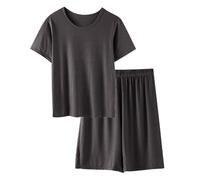 Mrat Mens Pyjamas Sets Short Sleeve Crewneck Top + Wide Leg Shorts Comfy Soft Casual 2 Piece Outfits Men's Summer Pjs Sets Sleepwear Nightwear Loungewear Homewear Lightweight Gym Solid Uk L-4XL