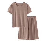 Mrat Mens Pyjamas Sets Short Sleeve Crewneck Top Wide Leg Shorts Comfy Soft Casual 2 Piece Outfits Men's Summer Pjs Sets Sleepwear Nightwear Loungewear Homewear Lightweight Gym Solid s Khaki