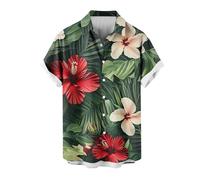 Mrat Men's Rolled Up Short Sleeve Shirt Summer Cotton Casual Shirt Regular Fit Beach Shirts Pocket Hawaiian Tropical Tee Holiday Beach Shirts Button Down Aloha Going Out Vacation UK Size 10-22 16