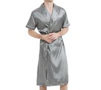 Mrat Mens Satin Robe Lightweight Silk Soft Bathrobe Kimono Dressing Gown Nightwear Short Sleeve Sleepwear Pyjamas Loungewear V Neck Pockets Pjs Nightwear Luxury Housecoat Homewear