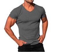 Mrat Mens Short Sleeve T Shirt Bodybuilding Athletic Tees Muscle Fit Tshirt Gym Workout Basic Tops Ribbed Slim Fit V Neck Top Casual Loose Undershirts Quick Dry Lightweight Top Going Out Work 4XL