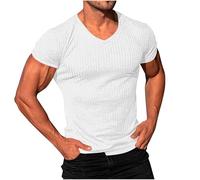 Mrat Mens Short Sleeve T Shirt Bodybuilding Athletic Tees Muscle Fit TShirt Gym Workout Basic Tops Ribbed Slim Fit V Neck Top Casual Loose Undershirts Quick Dry Lightweight Top Going Out Work Sale 4XL