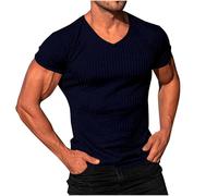 Mrat Mens Short Sleeve T Shirt Bodybuilding Athletic Tees Muscle Fit TShirt Gym Workout Basic Tops Ribbed Slim Fit V Neck Top Casual Loose Undershirts Quick Dry Lightweight Top Going Out Work Sale 4XL