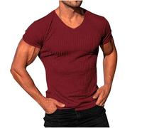 Mrat Mens Short Sleeve T Shirt Bodybuilding Athletic Tees Muscle Fit TShirt Gym Workout Basic Tops Ribbed Slim Fit V Neck Top Casual Loose Undershirts Quick Dry Lightweight Top Going Out Work Sale 4XL
