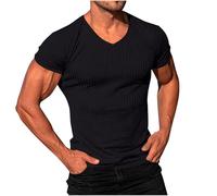 Mrat Mens Short Sleeve T Shirt Bodybuilding Athletic Tees Muscle Fit TShirt Gym Workout Basic Tops Ribbed Slim Fit V Neck Top Casual Loose Undershirts Quick Dry Lightweight Top Going Out Work 4XL