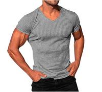 Mrat Mens Short Sleeve T Shirt Bodybuilding Athletic Tees Muscle Fit Tshirt Gym Workout Basic Tops Ribbed Slim Fit V Neck Top Casual Loose Undershirts Quick Dry Lightweight Top Going Out Work 4XL