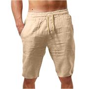 Mrat Mens Shorts Clearance Cotton Linen Summer Casual Shorts with Pockets Drawstring Jogging Beach Elastic Waist Bottoms Loose Comfy Cropped Trousers Lightweight Breathable Holiday Vacation Walking