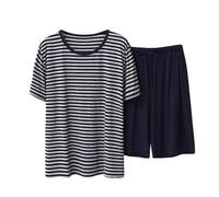 Mrat Mens Striped Pyjama Set Modal Cotton Sets Loungewear PJs Sets 2 Pieces Outfits Color Blocked Short Sleeve Shirt Tops Loose Tight Pants Nightwear Sleepwear Co Ord Homewear