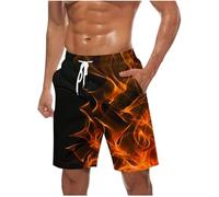 Mrat Men's Swim Shorts Quick-Dry Swim Shorts with UV 50 Sun Protection Summer Casual Stretchy Beach Pants Breathable Quick Dry Surfing Boardshorts Flame Print Swimming Boxers Pockets Holiday 5XL