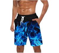 Mrat Men's Swim Shorts Quick-Dry Swim Shorts with UV 50 Sun Protection Summer Casual Stretchy Beach Pants Breathable Quick Dry Surfing Boardshorts Flame Print Swimming Boxers Pockets Holiday 5XL