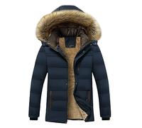Mrat Men's Thermal Winter Parka, Faux Fur Hood, Windproof Coat, Quilted Padded Jacket M-5XL