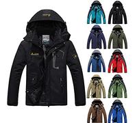 Mrat Men's Waterproof Jackets Fleece Lined Warm Winter Jacket Outdoor Windproof Coat with Hooded Breathable Raincoat Plush Ski Jackets Softshell Thermal Parka Trench Coat Pockets Hiking Climbing M-6XL