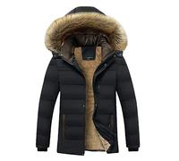 Mrat Men's Winter Parka Jacket - Fleece Lined, Warm Puffer, Thick Fluff Lining, Cotton Padded Coat, Faux Fur Hood, Windproof, Quilted Padded - M-5XL