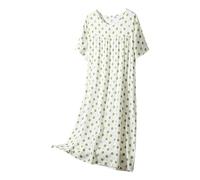 Mrat Nightdress for Ladies Women Cotton Short Sleeve Floral Print Nightie Ultra Soft Nightshirts Sleepwear Comfy Nightgown Loungewear Loose Pajama Ladies Round Neck Baggy Homewear Nightdress