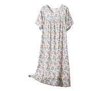 Mrat Nightdress for Ladies Women Cotton Short Sleeve Floral Print Nightie Ultra Soft Nightshirts Sleepwear Comfy Nightgown Loungewear Loose Pajama Ladies Round Neck Baggy Homewear Nightdress