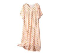 Mrat Nightdress for Ladies Women Cotton Short Sleeve Floral Print Nightie Ultra Soft Nightshirts Sleepwear Comfy Nightgown Loungewear Loose Pajama Ladies Round Neck Baggy Homewear Nightdress