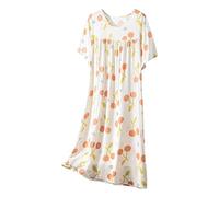 Mrat Nightdress for Ladies Women Cotton Short Sleeve Floral Print Nightie Ultra Soft Nightshirts Sleepwear Comfy Nightgown Loungewear Loose Pajama Ladies Round Neck Baggy Homewear Nightdress