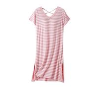 Mrat Nightdresses for Women UK Short Stripe Sleeve Nighties Ladies Nightgown with Built in Bra Long Nightwear Nightshirts Lightweight Soft House Dresses Loungewear Sleepwear Plus Size