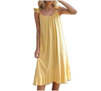 Mrat Nightdresses for Women Uk Sleeveless Round Neck Nightshirts Sexy Adjustable Strap Nightgown Ladies Luxury Nightwear Chemise Sexy Negligee Pleated Soft Jersey Lingerie Sleepwear Long Dress Yellow