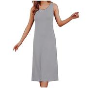 Mrat Nightgown for Women Uk Long Pajamas Dress with Build in Bra Cotton Nightwear Dress Casual Maxi Comfy Soft Lightweight Nightgown Solid Color Loungewear Sleeveless Loose Pjs Gray