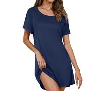 Mrat Nightgowns for Women Uk Cotton Sleepshirts Short Sleeve Nightshirt Tshirt Night Gown Casual Sleepdress Comfy Soft Nightdress Homewear Pyjamas Loose Fit Round Neck Sleep Dress Nightie
