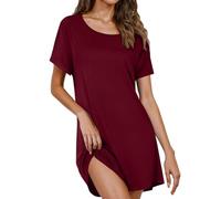 Mrat Nightgowns for Women Uk Cotton Sleepshirts Short Sleeve Nightshirt Tshirt Night Gown Casual Sleepdress Comfy Soft Nightdress Homewear Pyjamas Loose Fit Round Neck Sleep Dress Nightie