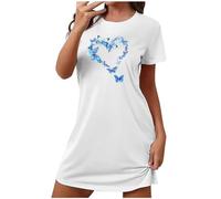 Mrat Nightgowns Women Night Shirts Short Sleeve Sleapwear Soft Sleep Dress Solid/Printed NightDress Ladies Lightweight Breathable Comfy Nightshirts Nightwear Homewear Negligee Four Seasons s