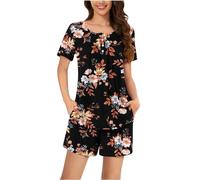 Mrat Pajamas Set for Women Two Pieces Lounge Set Short Sleeve Button Shirts Elastic Loose Short Pants Floral Print Co Ord Sets Ladies Sleepwear PJs Casual Baggy Pyjamas Sets Homewear S-3XL