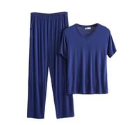 Mrat Pyjama Set for Men Modal Cotton Two Pieces Outfits Loungewear Homewear Soft PJs Sets Nightwear Co Ord Sets Solid Color Short Sleeve Shirt Tops Loose Tight Comfy Pants Sleepwear