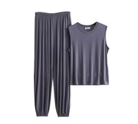 Mrat Pyjama Set for Men Modal Cotton Two Pieces Outfits Loungewear Homewear Soft PJs Sets Nightwear Co Ord Sets Solid Color Short Sleeve Shirt Tops Loose Tight Comfy Pants Sleepwear