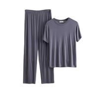 Mrat Pyjama Set for Men Modal Cotton Two Pieces Outfits Loungewear Homewear Soft PJs Sets Nightwear Co Ord Sets Solid Color Short Sleeve Shirt Tops Loose Tight Comfy Pants Sleepwear