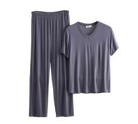 Mrat Pyjama Set for Men Modal Cotton Two Pieces Outfits Loungewear Homewear Soft PJs Sets Nightwear Co Ord Sets Solid Color Short Sleeve Shirt Tops Loose Tight Comfy Pants Sleepwear