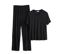 Mrat Pyjama Set for Men Modal Cotton Two Pieces Outfits Loungewear Homewear Soft PJs Sets Nightwear Co Ord Sets Solid Color Short Sleeve Shirt Tops Loose Tight Comfy Pants Sleepwear