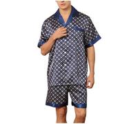 Mrat Pyjama Set for Men Silk Satin Pjs Sets Floral Print Two Pieces Nightwear Sets Loungewear Sleepwear Co Ord Short Sleeve Lapel Button Shirt Tops Loose Pants Lightweight Homewear