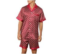Mrat Pyjama Set for Men Silk Satin Pjs Sets Floral Print Two Pieces Nightwear Sets Loungewear Sleepwear Co Ord Short Sleeve Lapel Button Shirt Tops Loose Pants Lightweight Homewear