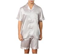 Mrat Pyjama Set for Men Silk Satin Pjs Sets Floral Print Two Pieces Nightwear Sets Loungewear Sleepwear Co Ord Short Sleeve Lapel Button Shirt Tops Loose Pants Lightweight Homewear
